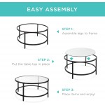 Best Choice Products 36in Modern Round Tempered Glass Accent Side Coffee Table for Living Room Dining Room Tea Home Décor w Metal Frame Non-Marring Foot Caps Black