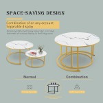 BLNDQMY Modern Nesting Coffee Table Round Coffee Table with Marble Glass Top & Gold Metal Frame for Living Room Office Balcon 31.5"+23.6"