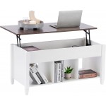 Bonnlo Lift Top Coffee Table with Storage Shelf w Hidden Compartment and 3 Lower Open Shelves for Living Room,White