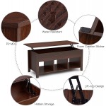 ChooChoo Lift Top Coffee Table w Hidden Storage Compartment and 3 Lower Open Shelves Pop Up Coffee Table for Living Room Walnut