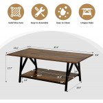 CO-Z 47" Industrial Coffee Table with Storage Shelf Wood and Metal Legs for Living Room 2-Tier Accent Cocktail Table Easy Assembly Rustic Brown