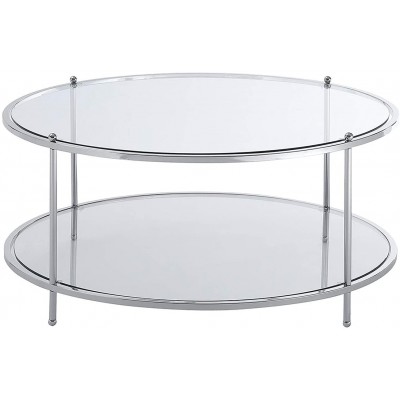 Convenience Concepts Royal Crest 2 Tier Round Glass Coffee Table Clear Glass Chrome Frame