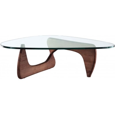 eMod Mid-Century Modern Triangle Coffee Table Glass Top Walnut