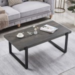 EXCEFUR Coffee Table Rustic Wood and Metal Center Table Modern Cocktail Table for Living Room Grey