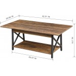 GreenForest Coffee Table Farmhouse Rustic with Storage Shelf for Living Room 43.3 x 23.6 inch Easy Assembly Walnut
