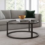 Henn&Hart Contemporary Round Coffee Table with Glass Top in Blackened Bronze