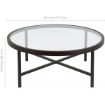 Henn&Hart Contemporary Round Coffee Table with Glass Top in Blackened Bronze