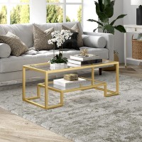 Henn&Hart Modern Geometric-Inspired Glass Coffee Table One Size Gold