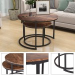 HOJINLINERO Industrial Nesting Coffee Table Wood Set of 2 End Tables for Living Room Stacking Side Tables Sturdy and Easy Assembly Wood Look Accent Furniture with Metal Frame Black+brown