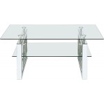 IKIFLY Mirrored Coffee Table with 2 Tier Glass Boards & Sturdy Metal Legs Clear Rectangle Glass End Table Coffee Tea Table for Home Office