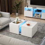 IKIFLY Modern High Glossy Coffee Table with 16 Colors LED Lights Retractable Hidden Compartment w Ttransparent Acrylic Small Size LED Sofa Storage Table for Living Room