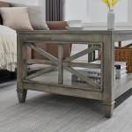 LEEMTORIG Farmhouse Coffee Tables for Living Room Rustic Solid Wood Coffee Table with Storage Shelf Glass Top Cocktail Table Center Table 45.5"x26"x19" Easy to Assemble Antique Grey KFZ-1318-AN
