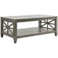 LEEMTORIG Farmhouse Coffee Tables for Living Room Rustic Solid Wood Coffee Table with Storage Shelf Glass Top Cocktail Table Center Table 45.5"x26"x19" Easy to Assemble Antique Grey KFZ-1318-AN