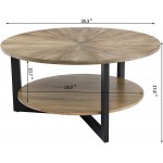 LEEMTORIG Round Coffee Table with Storage Farmhouse Coffee Table for Living Room Solid Wood Circle Center Table Rustic Natural Wood Tabletop & Black Metal Frame 35.3" D x 17.8" H KFZ-1338
