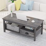 LGHM Coffee Table Farmhouse Coffee Table with Storage Drawer and Basket Wood Coffee Tables for Living Room Rustic & Modern Style Grey