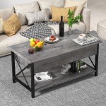 LGHM Lift Top Coffee Table Coffee Table with Hidden Compartment and Storage Shelf Wood Coffee Table with Metal Frame Lift Tabletop Dining Table for Living Room Office Grey