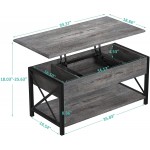 LGHM Lift Top Coffee Table Coffee Table with Hidden Compartment and Storage Shelf Wood Coffee Table with Metal Frame Lift Tabletop Dining Table for Living Room Office Grey