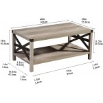 Lipo Coffee Table with Storage Shelf Rustic Farmhouse Mid Century Retro Vintage Industrial Tea Table Modern Contemporary Wooden Center Table for Living Room Metal Frame Grey 40"x20"x18"
