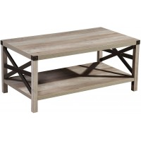 Lipo Coffee Table with Storage Shelf Rustic Farmhouse Mid Century Retro Vintage Industrial Tea Table Modern Contemporary Wooden Center Table for Living Room Metal Frame Grey 40"x20"x18"