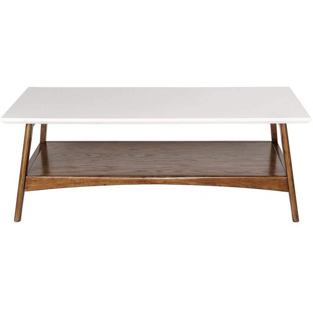 Madison Park Parker Coffee Tables-Solid Wood Two-Tone Finish with Lower Storage Shelf Modern Mid-Century Accent Living Room Furniture Medium Off-White Pecan