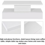Merax 47.2'' 2-Tier LED Light Coffee Table Modern Industrial Design Tempered Glass Top Cocktail Table with 16-Color LED Lighting and a Remote Control for Livingroom White