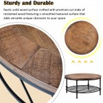 Merax Rustic Natural Coffee Table with Storage Shelf for Living Room Including Solid Wood Toptable & Sturdy Iron Base Round Φ 35 in Brown