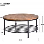 Merax Rustic Natural Coffee Table with Storage Shelf for Living Room Including Solid Wood Toptable & Sturdy Iron Base Round Φ 35 in Brown