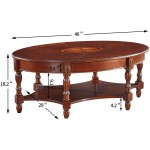 MODERION Solid Wood Coffee Table Traditional Oval Cocktail Table with Storage Shelf Carvings Side Elegant Vintage Sofa Table for Living Room,Office Walnut