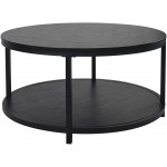 NSdirect Round Coffee Table 36 inch Rustic Wooden Surface Top & Sturdy Metal Legs Industrial Sofa Table for Living Room Modern Design Home Furniture with Storage Open Shelf Black