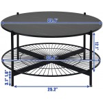 NSdirect Round Coffee Table,36 inches Rustic Wooden Tabletop and Reinforced Crossbar with Open Storage Shelf Vintage Circle Cocktail Table with Metal Legs for Living Room,Black