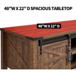 OKD 48 Inches Modern Farmhouse Coffee Table with Sliding Barn Doors Wood Look Accent Cocktail Table with 2 Storage Cabinets and 6 Shelves Reclaimed Barnwood Color