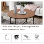 P PURLOVE Round Coffee Table Rustic Coffee Table for Living Room Balcony Home Office Wood Desktop Metal Frame Brown and Black