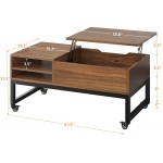 Raybee Lift Top Coffee Table on Wheels Wood Coffee Table with Storage Hidden Compartment and Removable Shelf Pop Up Coffee Table Adjustable Center Table for Living Room Office Walnut Brown