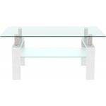 Rectangle Glass Coffee Table Tea Table Modern Side Coffee Table with Lower Shelf Suitable for Living Room 2-Tier Center Coffee Tables for Living Room Tempered Glass Tabletop & Metal Legs White