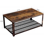 Rolanstar Coffee Table with Storage Bins Industrial Coffee Table with Mesh Shelf for Living Room Wood Look Accent Furniture with Stable Metal Frame Rustic Brown