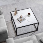 Saygoer Marble Coffee Table Small Square Coffee Tables Simple Modern Center Table for Living Room Home Office 27.6 * 27.6 * 15.7 Inch Easy Assembly White Marble