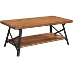 Scoomor Solid Wood Coffee Table with Metal Frame Farmhouse Living Room Center Table with Storage Shelf Brown 43’’