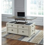 Signature Design by Ashley Bolanburg Farmhouse Lift Top Coffee Table with Drawers Antique White & Brown