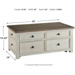 Signature Design by Ashley Bolanburg Farmhouse Lift Top Coffee Table with Drawers Antique White & Brown