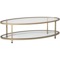 Studio Designs Home Camber 2-Tier Modern 48" Oval Coffee Table in Gold Clear Glass