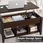 Tribesigns Lift Top Coffee Table with Hidden Storage Compartment and Lower Shelf Lifting Center Table for Living Room Black Walnut