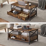 VASAGLE Coffee Table with 2 Drawers and Open Storage Shelf 39.4 x 21.7 x 17.7 Inches Living Room Table X Shaped Steel Frame Industrial Style Rustic Brown and Black ULCT201B01