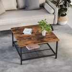 VASAGLE INDESTIC Coffee Table Square Cocktail Table with Steel Frame and Mesh Storage Shelf Industrial Style for Living Room Rustic Brown and Black ULCT065B01