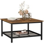 VASAGLE INDESTIC Coffee Table Square Cocktail Table with Steel Frame and Mesh Storage Shelf Industrial Style for Living Room Rustic Brown and Black ULCT065B01