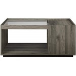 Walker Edison Modern Wood and Glass Rectangle Coffee Table Living Room Ottoman Storage Shelf 40 Inch Slate Grey