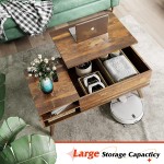WLIVE Wood Lift Top Coffee Table with Hidden Compartment and Adjustable Storage Shelf Lift Tabletop Dining Table for Home Living Room Office Retro Brown