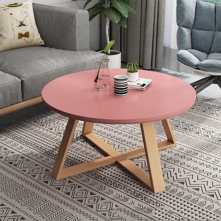 XGRAPE Coffee Tables Short Coffee Table Wooden Round Coffee Table Small Short Table Circle End Table Round Coffee Tables Living Room Side Table Color : Pink Size : 60cm23.6 inches