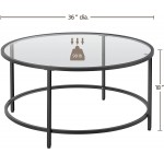 Yaheetech 36in Modern Coffee Table,Black Round Sofa Accent End Table w Glass-Top & Protective Foot Pads,Metal Structure & Reinforced Frame for Living Room,Dining Room,Apartment,Small Space