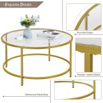 Yaheetech Coffee Table Set of 3 Round Coffee Table & 2pcs Accent End Table Easy Assembly w Glass-Top Surface & Reinforced Frame for Living Room,Apartment,Small Space,Mustard Gold