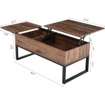 YITAHOME Wood Lift Top Coffee Table with Storage Side Drawer & Metal Frame Lift Tabletop Dining Tea Tables for Living Room Reception Room Office Brown